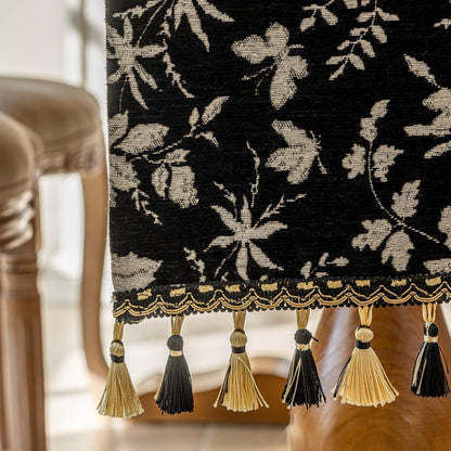 HomeyHo Botanical Dining Table Runner with Tassels Luxury Table Runner for Home Party Decor Jacquard Floral Elegant Halloween Natural Table Runners 13 x 71 Inch Black