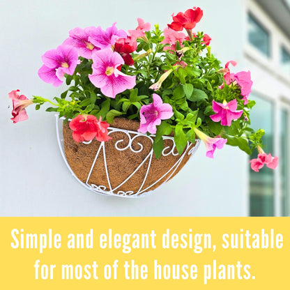 LaLaGreen Bundle- 2 Pack, 16 Inch Rectangular Self Watering Planter + 2 Pack, 16 Inch Hanging Metal Wire Basket with Coco Liner Modern Wall Flower Plant Herb Holder Porch Balcony Windowsill Box Indoor