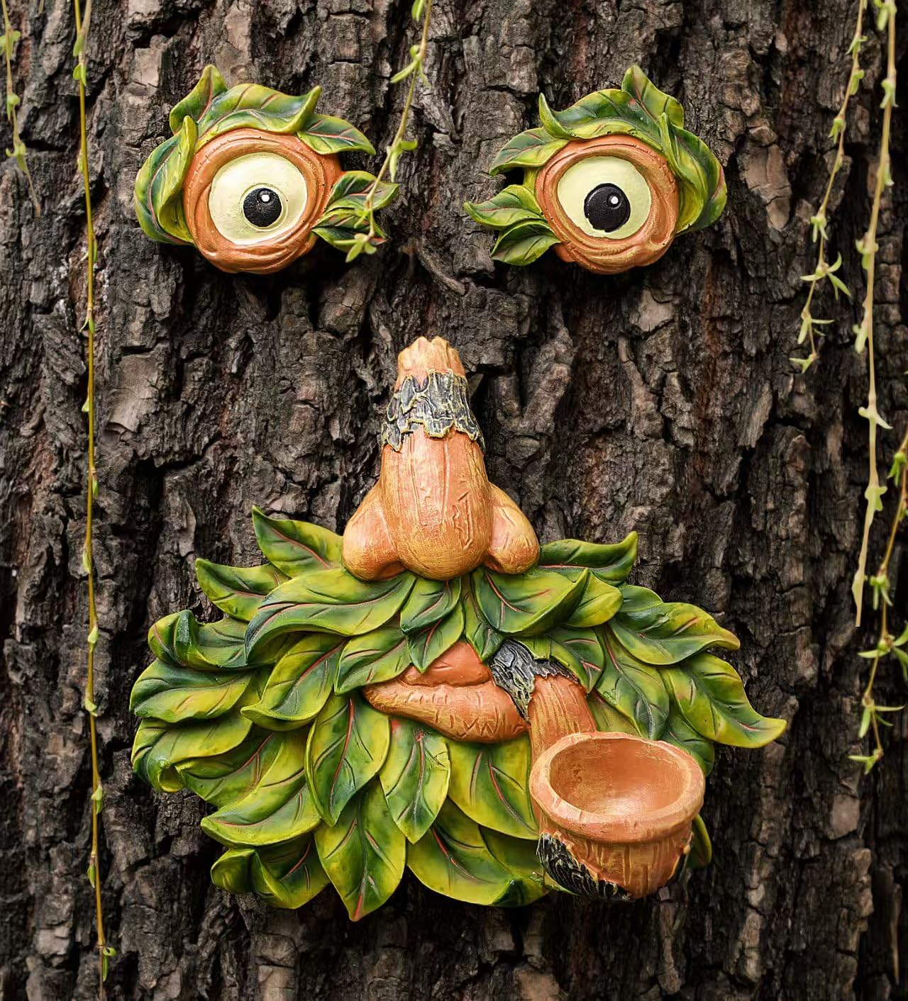 Flytime Tree Face Decor Outdoor,Whimsical Outdoor Art with Bird Feeder,Tree Hugger Bark Ghost Face Decoration Funny Yard Art,Garden Creative Decoration (8 INCH)