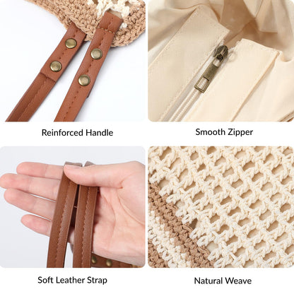 Pleneal Crochet Beach Bags for Women, Summer Beach Tote Bag, Soft Woven Shoulder Bags for Vacation