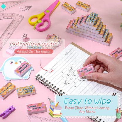 Resurhang 180 Pcs Erasers Bulk for Kids Inspirational Pencil Erasers Bulk for Drawing Motivational Big Eraser School Supplies for Classrooms Back to School Office (Inspirational,Boho)