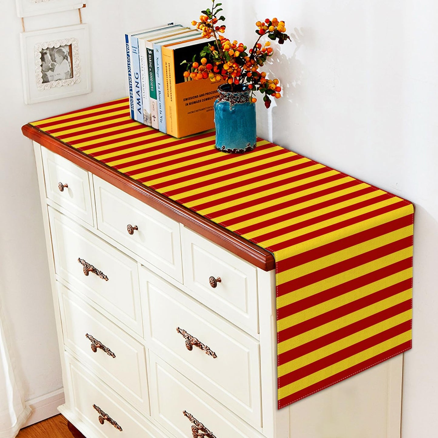 Vohado Wizard Table Runner Red Golden Stripes Magical Party Decoration Halloween Witch Birthday Dining Room Home Kitchen Island Decor (13" x 108")