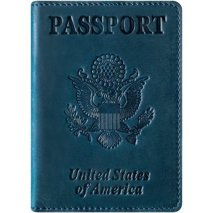 BIAOTIE Premium Leather Passport Holder Covers, Rfid Travel Wallet Passport Document Holder, Travel Essentials Wallet Cover Case for Men and Women (Blue)
