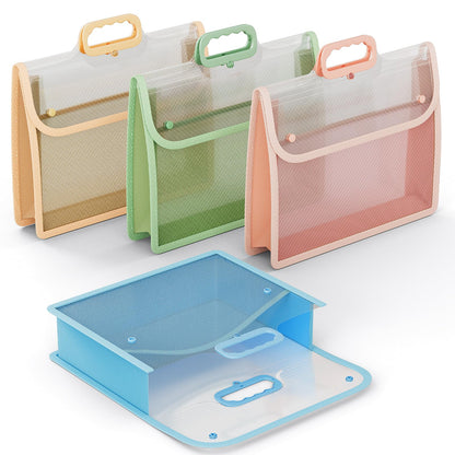 ABC Life [4 Pack] Plastic Expanding File Folder with Handle, Portable Transparent Document Organizer for Letter/A4, Briefcase-Style Accordion Case, Mesh Pocket, Heavy Duty for Home, Office & School