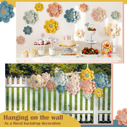 Mooliwe Paper Flowers Decorations for Wall DIY 3D Paper Bulletin Board Mexican Flowers Backdrop Decoration for Classroom Back to School Holiday Party(Morandi,12 Set)