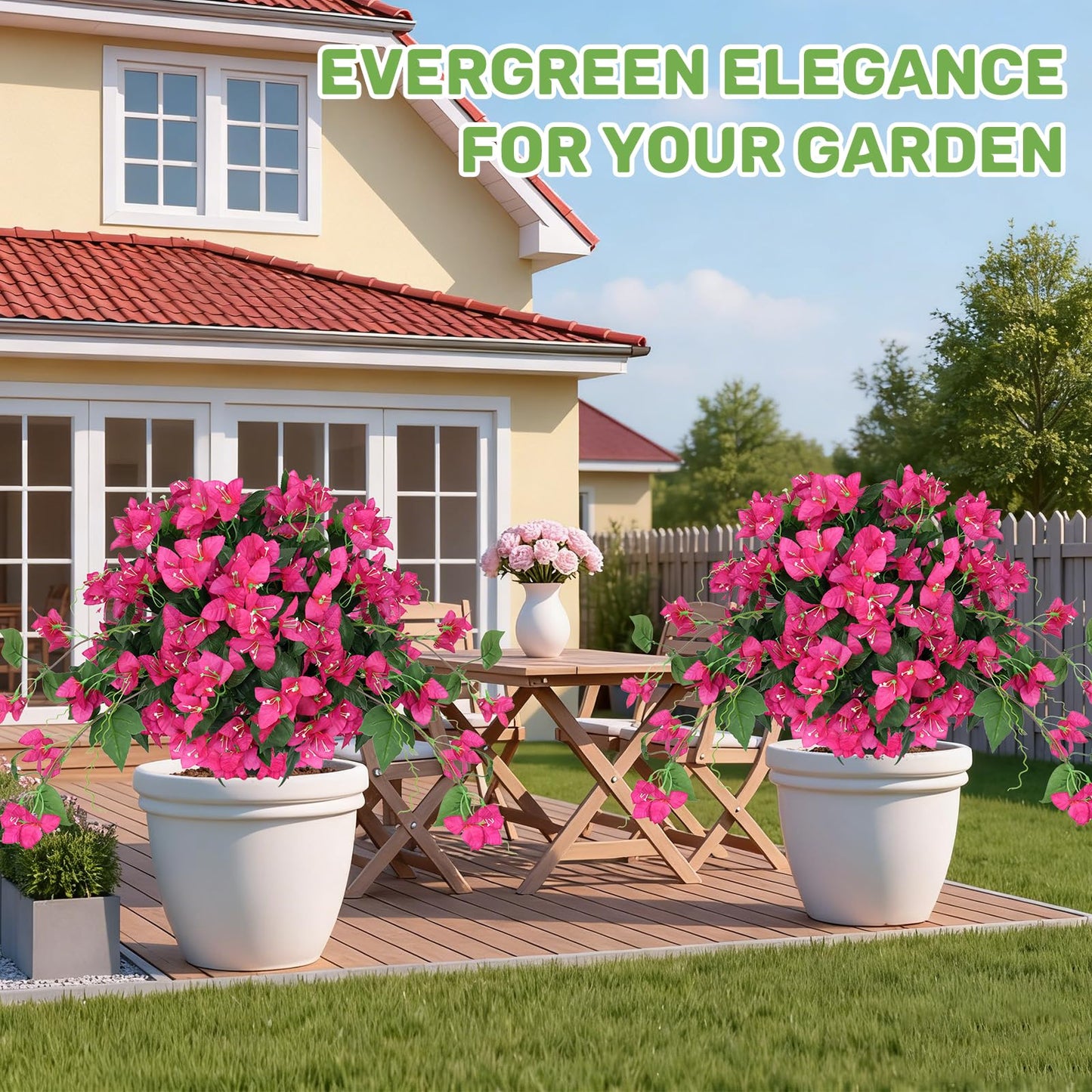 2Pack Artificial Bougainvillea Topiary Ball for Outdoor, Fake Silk Flowers Plants Bushes with Ground Spike, Faux UV Resistant Shurbs Trees for Outside,Front Porch,Patio,Balcony Decor