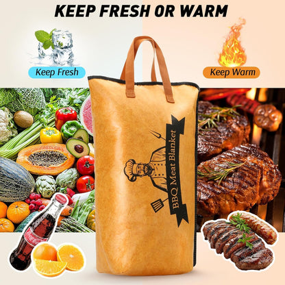 BBQ Blanket for Resting Meat Compatible with Smoker Grill, Reusable Pellet Smoker Meat Insulated Resting Bag with Wide Mouth for Large Brisket/Beef,Gifts for Men Him Dad, Accessories (23 inch)