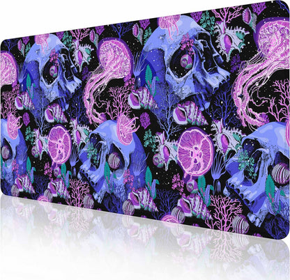 Mouse Pad Gaming, Large XXL Mouse Pads, Non-Slip Rubber Base Mousepad, Keyboard Mouse Mat Desk Pad with Stitched Edges, 35.4x15.7 inch Bright Psychedelic Skulls