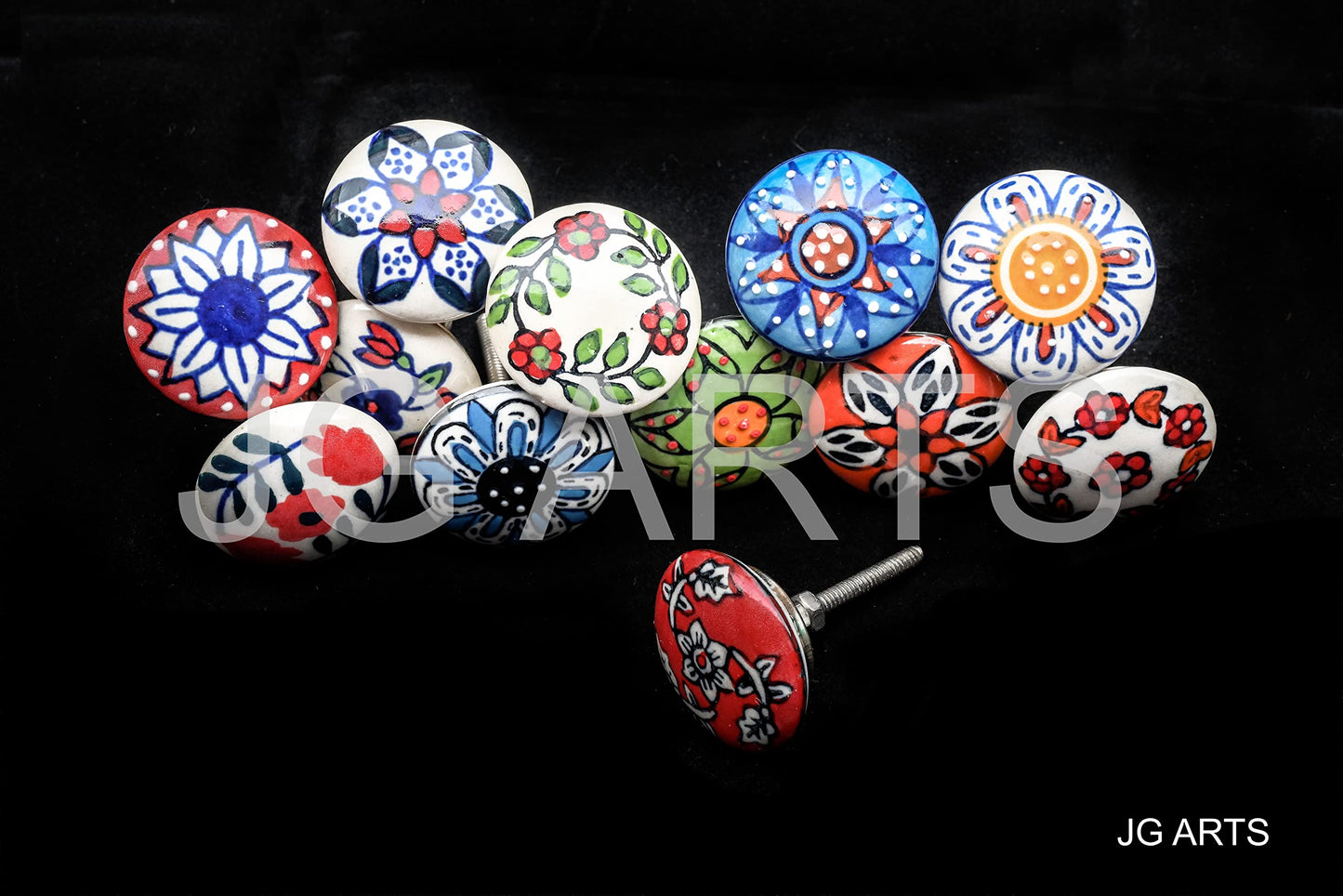 JGARTS 12 x Mix Vintage Look Flower Ceramic Knobs Door Handle Cabinet Drawer Cupboard Pull (12 Flat)