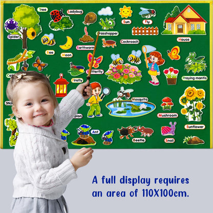 PENGFULL Felt Flannel Board Story Pieces for Toddlers Preschool,Kids Interactive Storytelling Teaching Play Kits for Flannel Board,with Words Felt Pieces(Insect Butterfly)