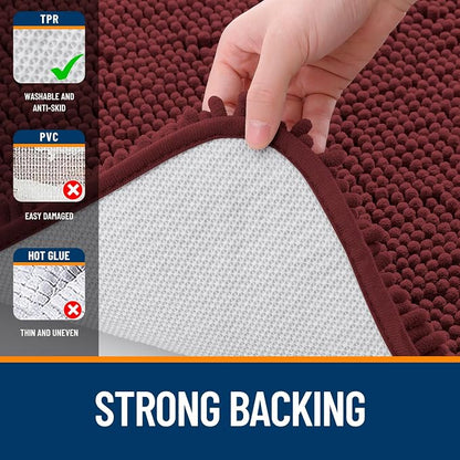 OLANLY Bathroom Runner Rugs 47x17, Soft Absorbent Chenille Bath Rugs, Rubber Backing Quick Dry, Machine Washable Long Bath Mats for Bathroom, Tub and Shower, Home Decor Accessories, Andorra Red-Brown