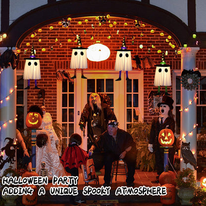 Set of 3 Halloween Hanging Ghosts, Halloween Decorations Outdoor Hanging Spooky Ghosts with Warm White LED Light, Glowing Ghost Witch Hat Lights Decor for Front Yard Lawn Garden Party Outdoor