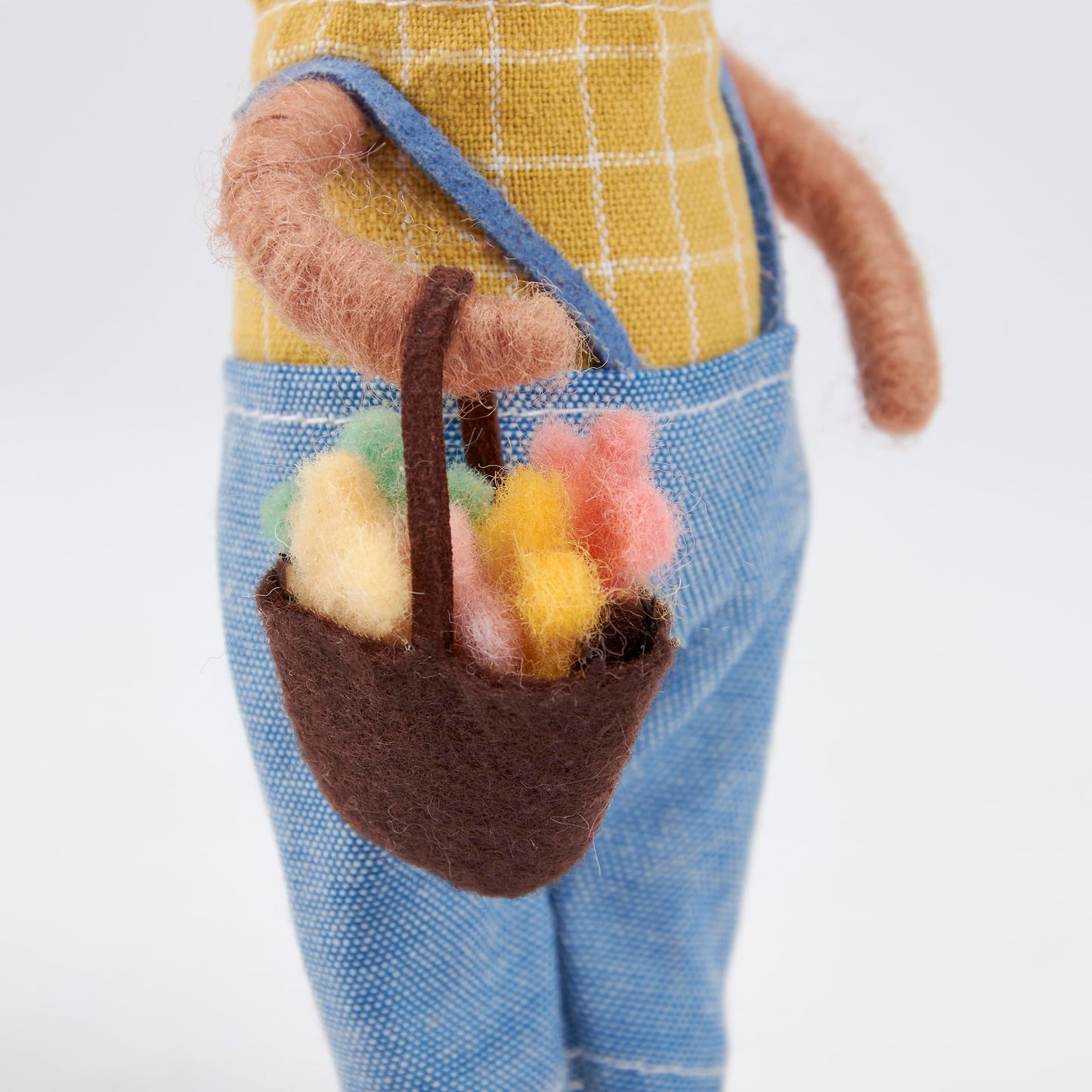 Primitives by Kathy Food Basket Bunny Collectible Felt Critter, 4.5-inch, Handmade with Vegetable Basket & Suspenders - Tiered Tray, Shelf or Tablescape Display with Our Other Spring & Easter Decor