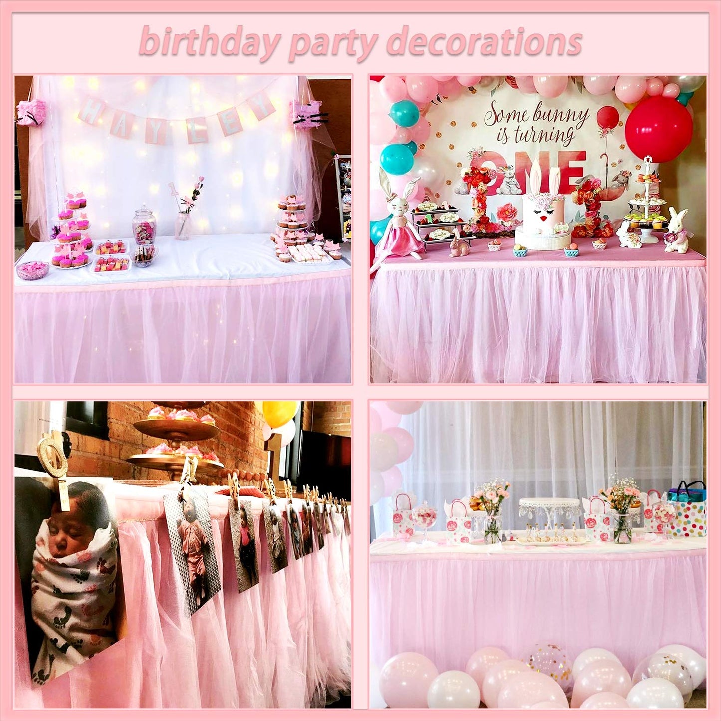 Suppromo 6ft Pink Tulle Table Skirt Baby Shower Tablecloth for Rectangle Tables or Round Tables Pink Ruffle Tutu Table Skirts Desk Skirt for Princess Girls Birthday Party Cake Dessert Decorations