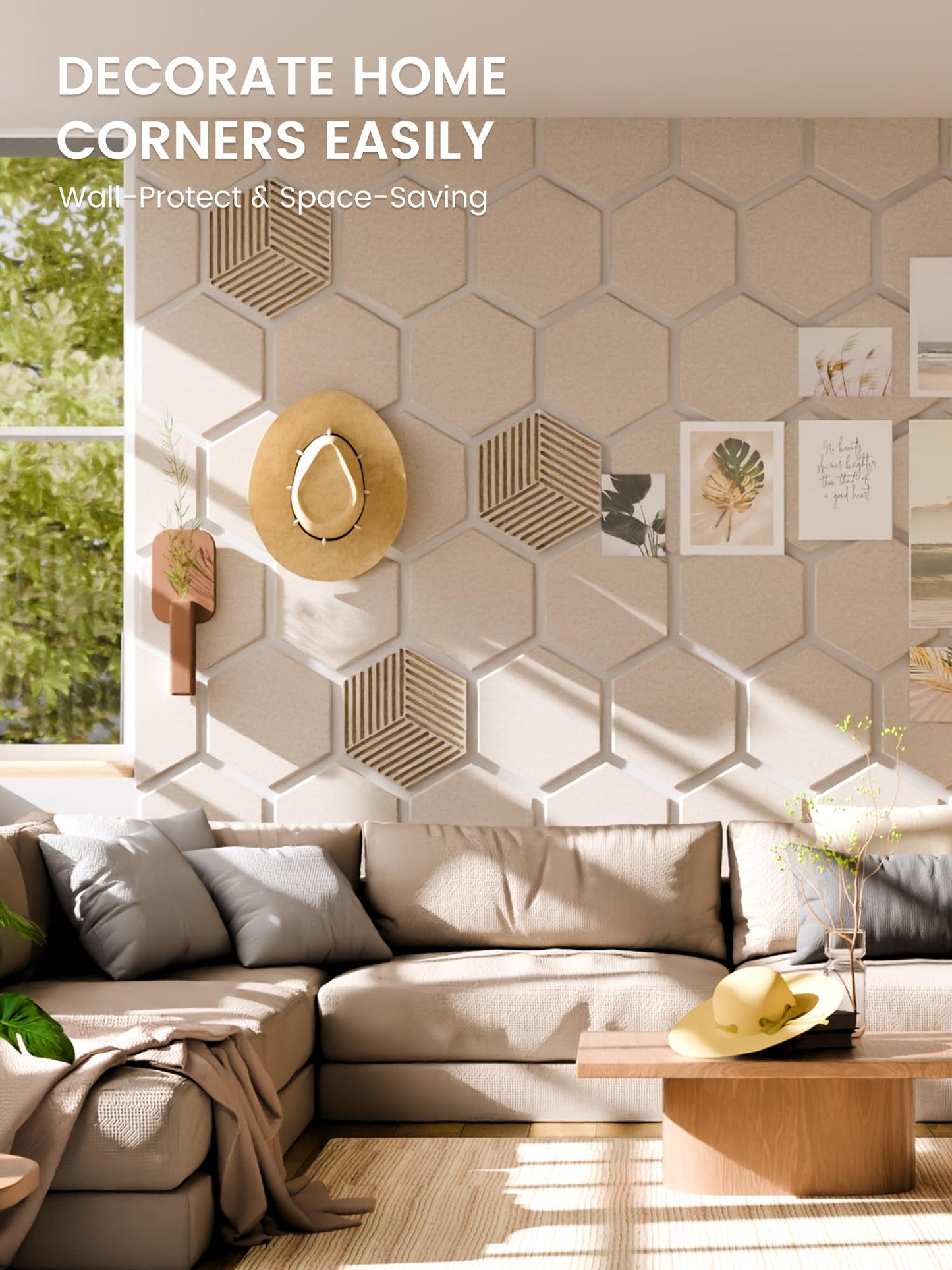Fluxynara Hexagon Cork Board Alternative for Walls Decor-10-Pack Felt Bulletin Board Tiles,with 30 Pushpins,50 Adhesive Tabs for Office,Classrooms & Home Pin Board Felt Board-Oatmeal
