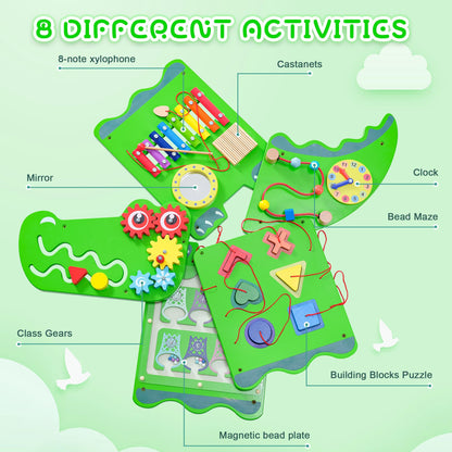 nigwet Crocodile Sensory Toys Activity Wall Panels, Educational Montessori Busy Board for Toddlers, Activity Cube - Sensory Wall, Wooden Learning Toys, Interactive Toy-Green