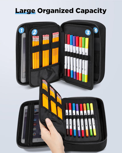 Zannaki Upgraded Large Capacity Pencil Case Pouch Marker Pen Stationery Bag Art Storage Box for Bullet Journal Student Teen Girl Boy Women Adult Middle High School Supplies College Essentials, Black