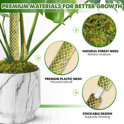 DUSPRO 2 Pack 22" White Stackable Mesh Moss Pole for Plants – Extendable Up to 39", Natural Forest Moss Pole Monstera Plant Support, Moss Stick for Climbing Plants, Indoor Plant Stakes Accessories