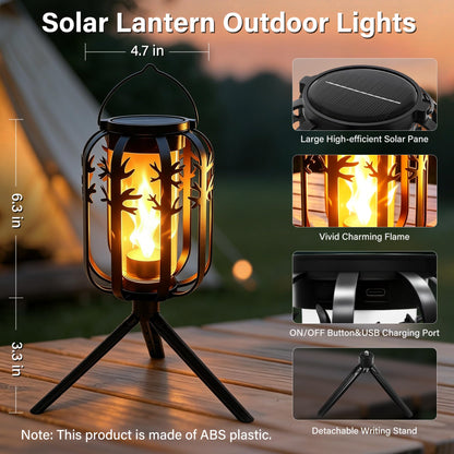 Ollny 2 Pack Solar Lanterns Outdoor Waterproof, Upgraded Flickering Flame Solar Lights Outdoor, Dual Charging (USB/Solar), 4 Modes Hanging Solar Lantern for Yard Patio Path Tree Garden Decor