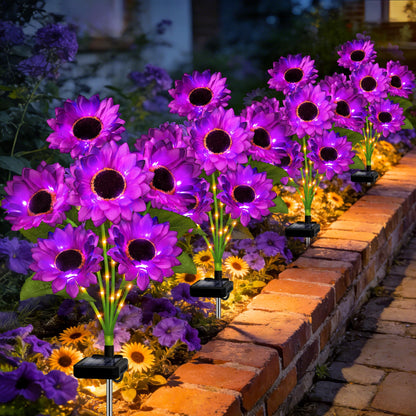 Solar Sunflower Lights Outdoor Garden Decor, 4 Pack Solar Purple Flowers Lights with 24 Sunflowers, Waterproof Fall Decor Stake Decorative Light Auto ON/Off for Garden Yard Patio, Gift for Women
