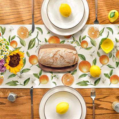Artoid Mode Orange Wildflowers Leaves Summer Table Runner, Seasonal Spring Kitchen Dining Table Decoration for Home Party Decor 13x108 Inch