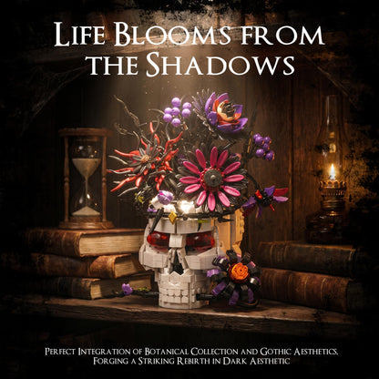 Skull Flower Bouquet Building Set, Wildflower Botanical Collection Kit for Adult Women, Horror Gothic Skeleton Decor for Goth Home Table Art Decor, Girlfriend/Mom/Wife/Couple Halloween Birthday Gift
