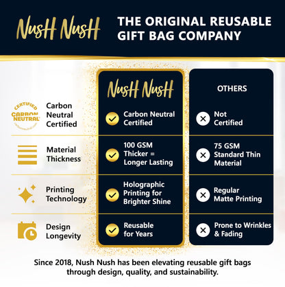 Nush Nush Black Gift Bags Medium Size – Set of 12 Shiny Black Reusable Gift Bag With Handles - Ideal as Halloween Goodie Bags, for Christmas, Birthday Party Favors – 8Wx4Dx10H Size