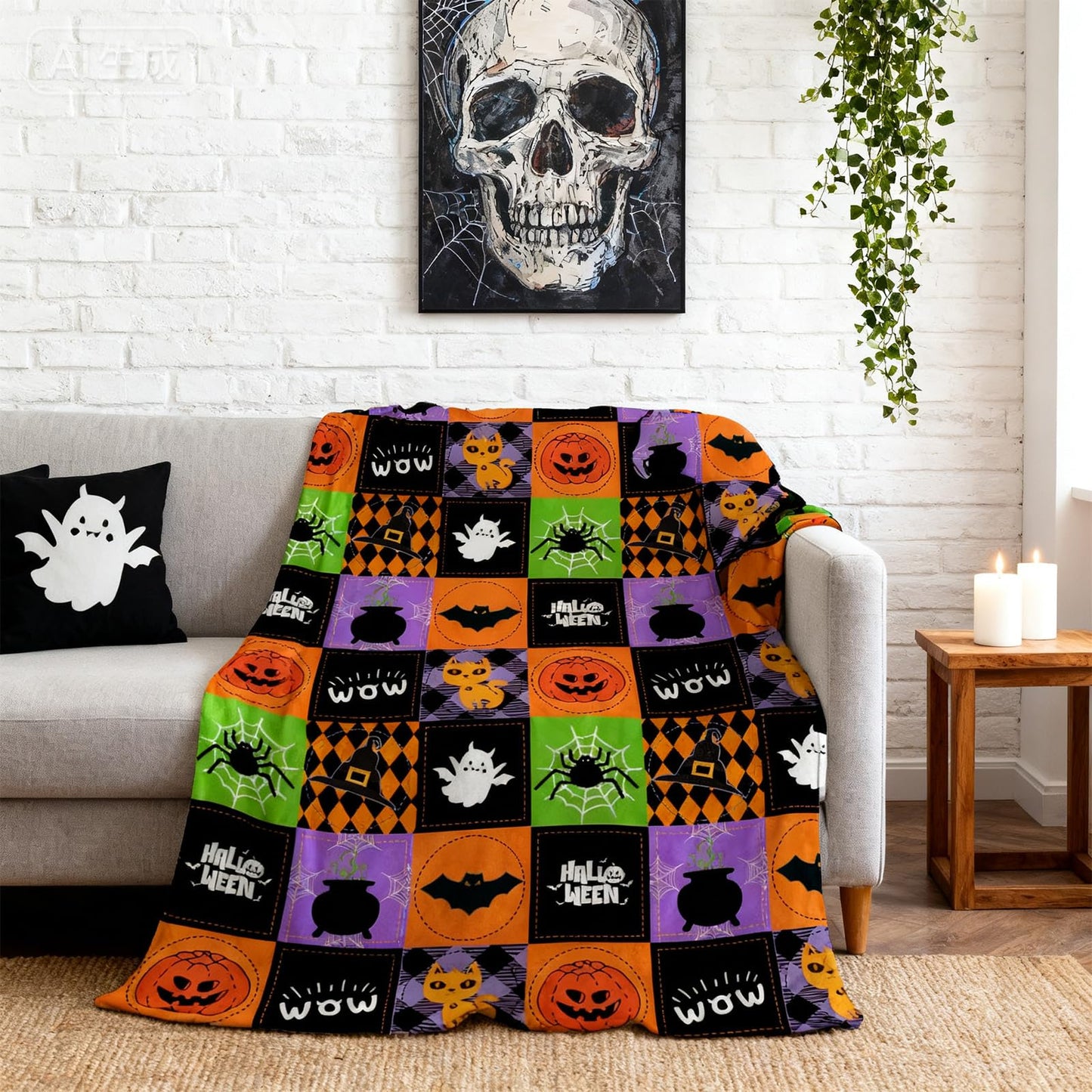 Halloween Throw Blanket Reversible, Cute Blanket Halloween 50"x70" for Couch, Bed, Sofa - Soft Plush Fleece Cartoon Pumpkin Print Decor Gifts (Style B)