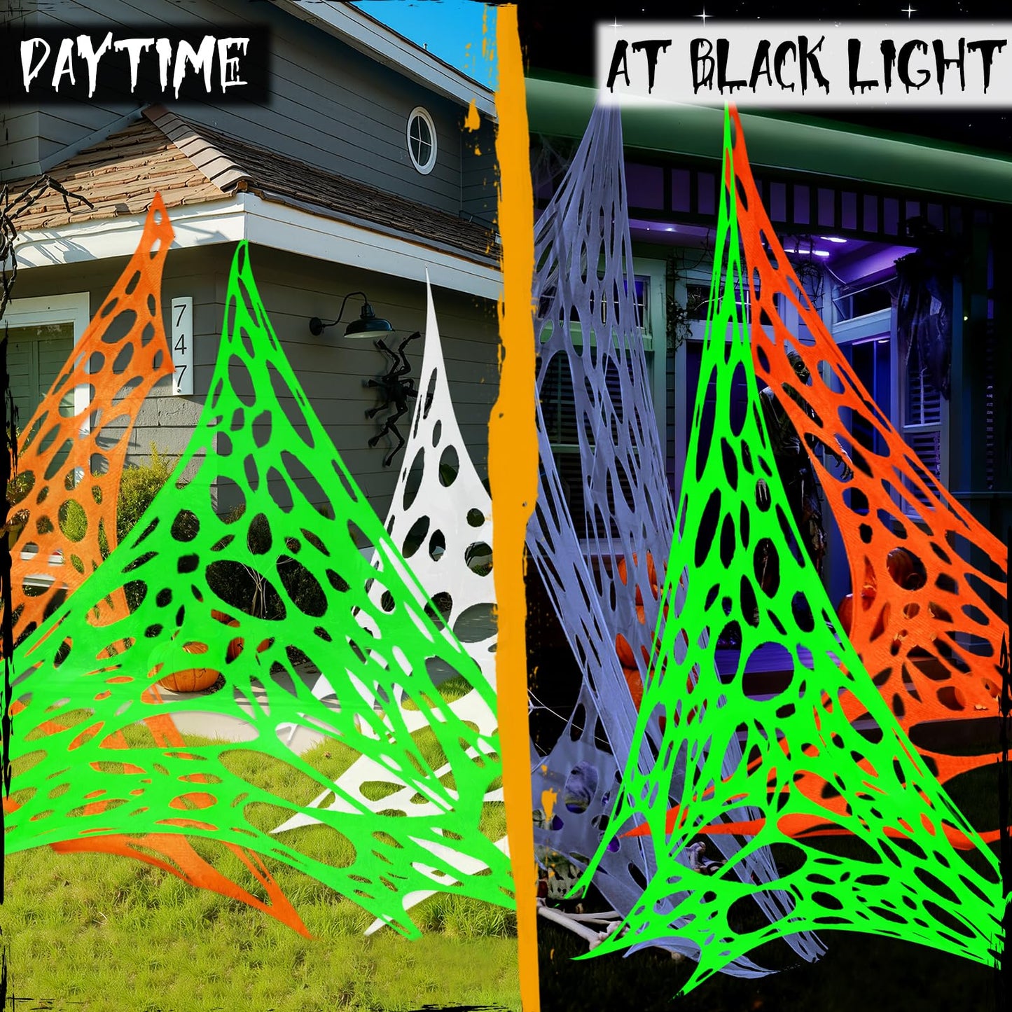 ComfyKit 700sqft Halloween Giant Spider Web Decorations Outdoor,Glow-in-The-Dark Giant Beef Netting,Cut-Your-Own Beef Cloth Spider Web for Halloween Indoor Outdoor Decor