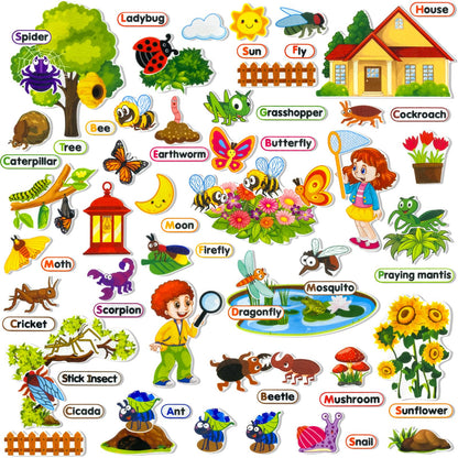 PENGFULL Felt Flannel Board Story Pieces for Toddlers Preschool,Kids Interactive Storytelling Teaching Play Kits for Flannel Board,with Words Felt Pieces(Insect Butterfly)