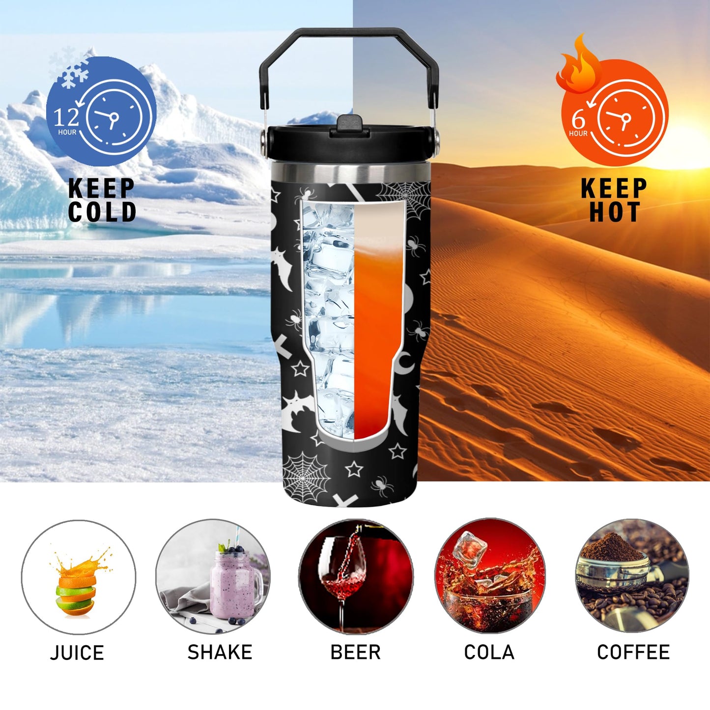 Xchearser Gothic Tumbler with Handle and Flip Straw for Women Men, 30oz Halloween Goth Stainless Steel Insulated Cup, Witch Moon Water Bottle Travel Coffee Mug Gifts