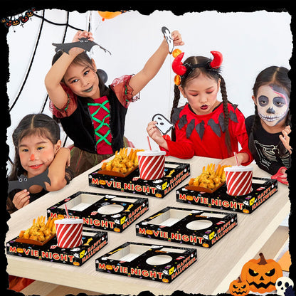 32Pcs Halloween Party Supplies Movie Night Paper Snack Trays Happy Halloween Pumpkin Candy Popcorn Drink Holder Theater Snack Boxes for Movie Theater Family Birthday Holiday Party Decorations
