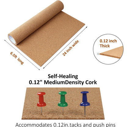 ReWallpaper Cork Boards for Walls 24in x 6.5ft Wide Peel and Stick Brown Cork Roll 3mm Thick Easy Grid Cut Office Classroom Pin Board Memo Display Daily Planner Notice Team Reminder Schedule Ideas