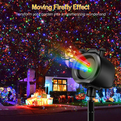 Christmas Lights Projector Outdoor, 2-in-1 Holiday Light Projector with 4 Slides & 8 Brighter HD Patterns, Moving RGB Firefly Effects Light for Christmas Decorations, Halloween, Yard & Garden