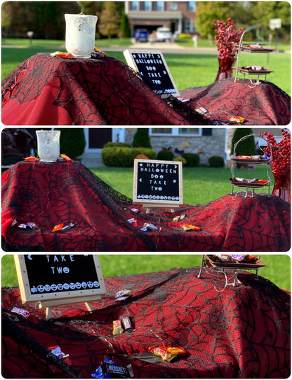 Halloween Table Cloth, Black Spider Web Lace Tablecloth for Rectangle Tables, Gothic Halloween Decor for Masquerade, Scary Movie Nights, Dinner Party Table Decorations 54 x 72 inch