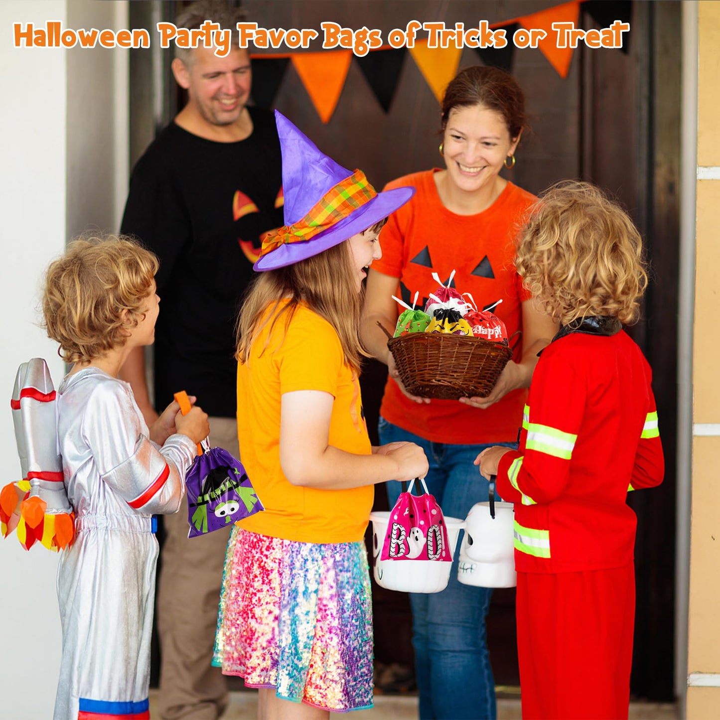 HOIIOH 120 Pcs Halloween Treat Bags Bulk, 6x6 Inch Drawstring Candy Bags