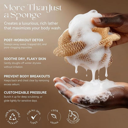 CORATED African Net Sponge Authentic, Shower Loofah Exfoliating Bath Sponge, Body Scrubber for Women and Men Daily Use Body Care, Travel Portable Bath Accessories Spa Gifts