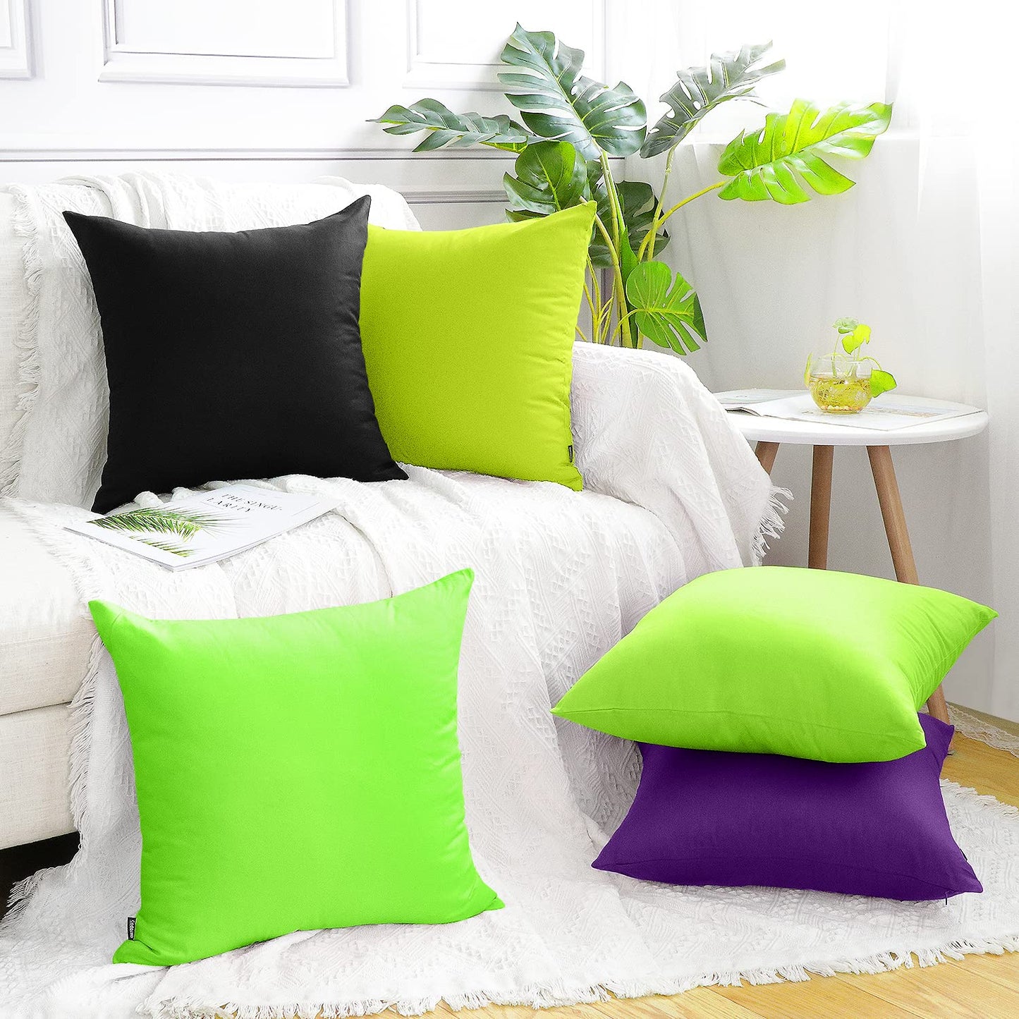 Coddsmz 6 Pack Decorative 100% Cotton Pillow Covers Square Cushion Cover Solid DIY Throw Pillowcase for Home Bed Sofa Halloween Christmas,Light Green,6 Pack-20" x 20"/50x50cm