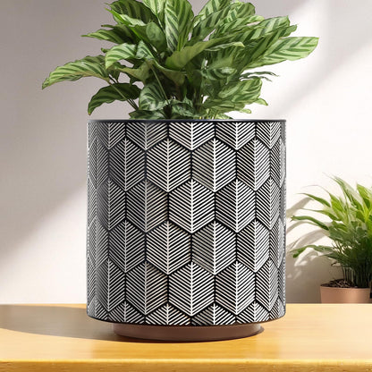 GUGUGO Plant Pots Hexagonal Pattern, Boho Modern Planters for Indoor Plants, Unique Decorative Flower Planter Pot with Drainage, Cute Small Succulent Pots, Eclectic Funky Gardening Pot Gifts, Black