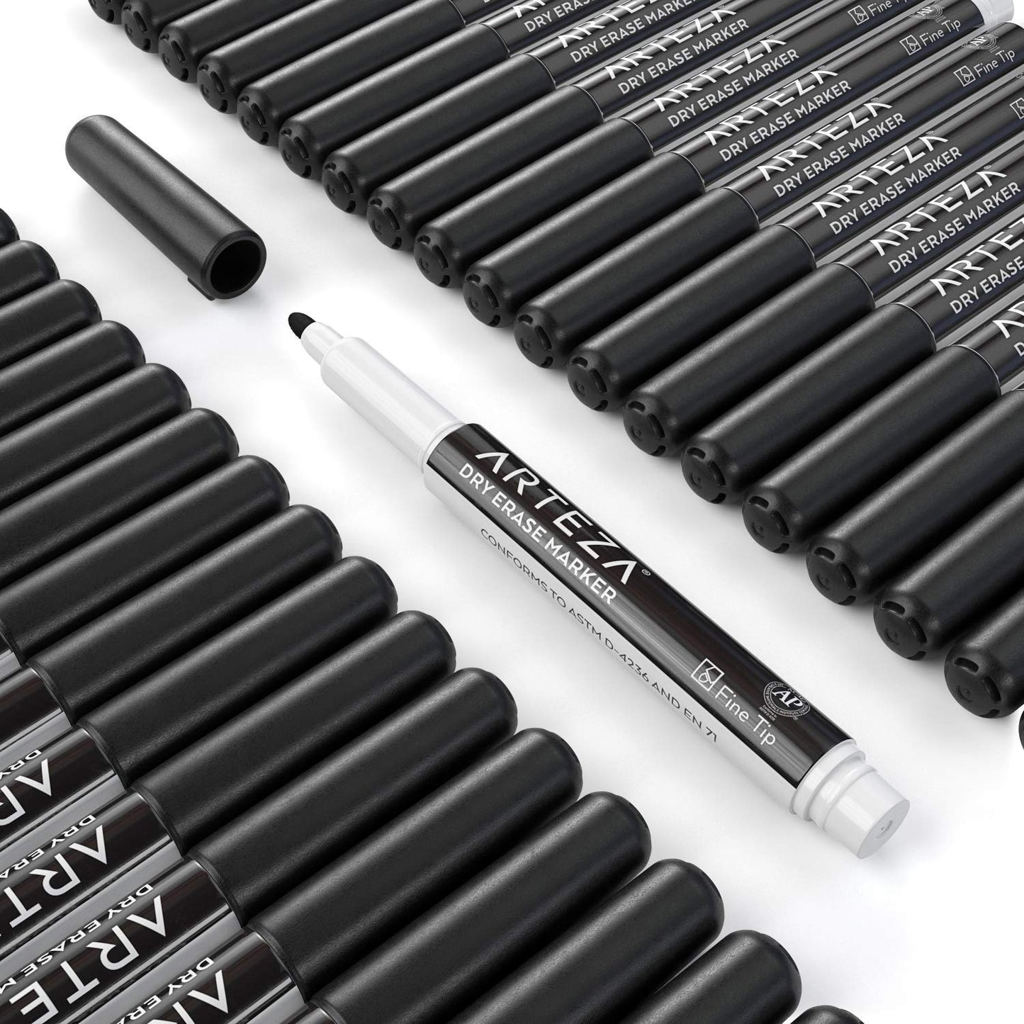 ARTEZA Black Dry Erase Markers Pack of 52, Fine Tip, Low-Odor Black Ink, Classroom-Preferred Whiteboard Markers