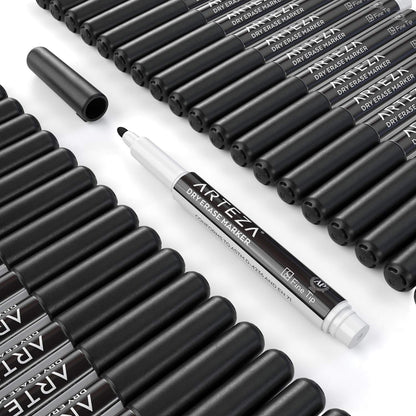 ARTEZA Black Dry Erase Markers Pack of 52, Fine Tip, Low-Odor Black Ink, Classroom-Preferred Whiteboard Markers
