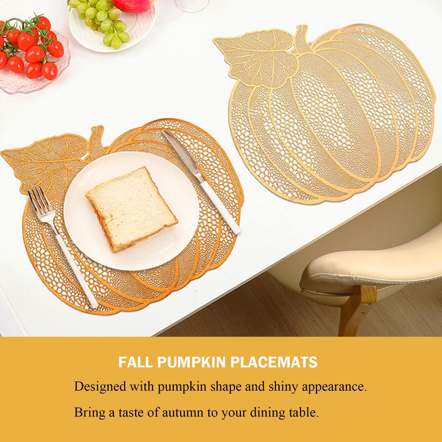 Qancesd Fall Pumpkin Placemats, Set of 6 Halloween Thanksgiving Placemats, Autumn Harvest Place Mats Home Table Decorations, Orange