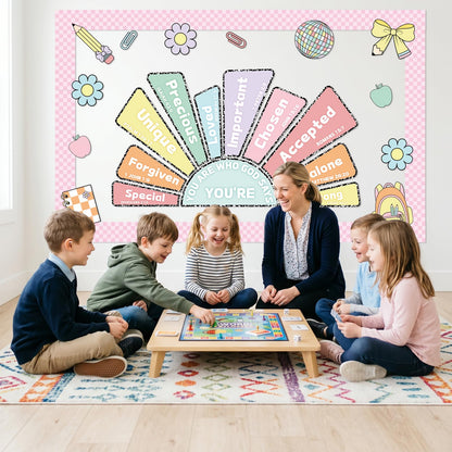 Gueevin 52 Pcs Christian Bulletin Board Decoration Set Composition Pastel Checkerboard Classroom Paper Cutouts Religious Bible Inspirational Bulletin Board for Back to School Sunday School Home Church