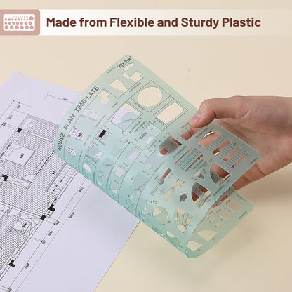 Mr. Pen- House Plan, 3 pcs, Interior Design and Furniture Templates, Clear Flexible Plastic, Drafting Tools, Ruler Shapes for Architecture, 1/4 Inch Scale, Kitchen, Bath, Bedroom, Office, Living Room