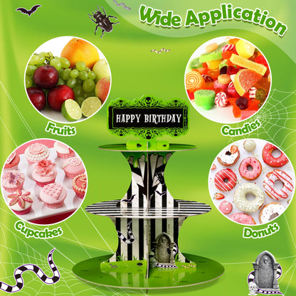 BHronony Beetle Cupcake Stand Decorations - 3 Tier Horror Movie Halloween Party Cake Toppers Tiered Stand, Horrible Theme Paper Cupcake Tower Cactus Dessert Holder for Birthday Bar Supplies (2PCS)