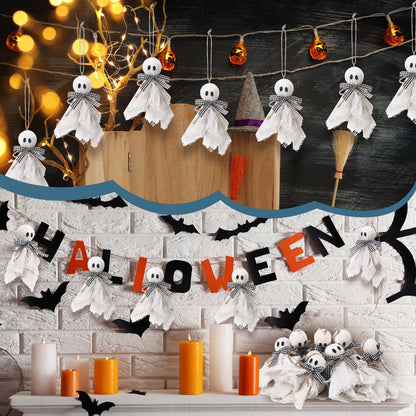 Leinuosen 16 Pcs Halloween Ghost Hanging Ornaments 4 Inch Small Hanging Ghost Tree Ornaments Farmhouse Rustic Boo Decoration for Haunted House Party Front Yard Porch Patio Lawn Garden Decor