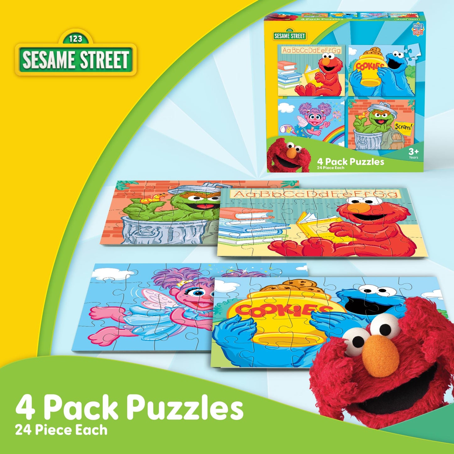 MasterPieces Puzzle Set - 4-Pack 24 Piece Jigsaw Puzzle for Kids - Sesame Street 4-Pack - 8"x10"