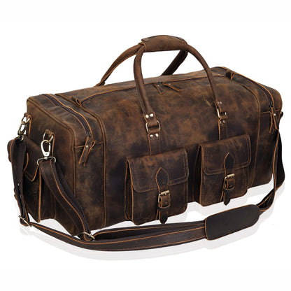 Large duffel bags for men holdall leather travel bag overnight gym sports weekend bag (BROWN, 20" Medium)