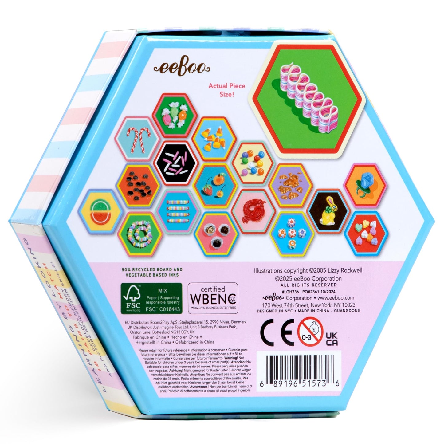 eeBoo: Memory & Matching Game- Candy- 18 Hexagon-Shaped Illustrated Matching Pairs, Sweets Themed, Concentration Tile Game, Kids Age 3+, 1-4 Players