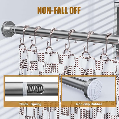 Ausemku Shower Curtain Rod 32-50 Inch Adjustable - 1 Inch Diameter Heavy Duty No drill Spring Tension Shower Rod, Non-Slip Rustproof Telescopic Rod for Bathroom, Nickel